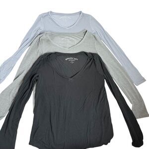 3 Aeropostale Seriously Soft Perfect V-neck T-shirt L/S Gray Blue Blk XS Stretch